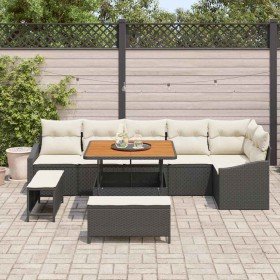 Conjunto de sofá de jardín con cojín 9 pcs Negro y crema Conjunto de sofá de jardín con cojín 9 pcs Negro y crema