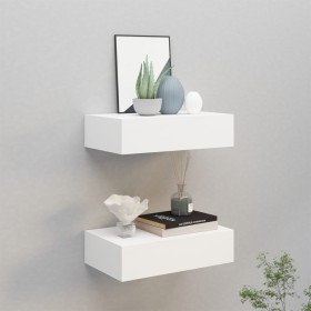 Wall shelves with drawer 2 pcs MDF white 40x23.5x10 cm by vidaXL, Shelves and shelves - Ref: Foro24-330242, Price: 63,14 €, D...