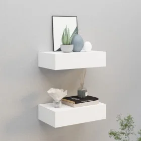 Wall shelves with drawer 2 pcs MDF white 40x23.5x10 cm by vidaXL, Shelves and shelves - Ref: Foro24-330242, Price: 61,77 €, D...