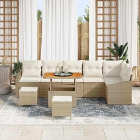 Conjunto de sofá de jardín 9 pcs Beige y Crema 90 x 55 x 71 cm