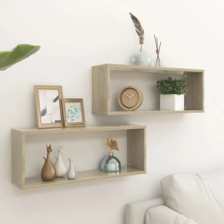 Wall cube shelf 2 units Sonoma oak plywood 60x15x23 cm by vidaXL, Shelves and shelves - Ref: Foro24-807142, Price: 37,84 €, D...