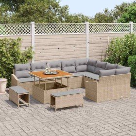 Conjunto de sofá de jardín con cojín 12 pcs Beige y Gris Claro Conjunto de sofá de jardín con cojín 12 pcs Beige y Gris Claro