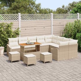 Conjunto de sofá de jardín con cojín 13 pcs Beige y Crema