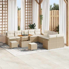 Conjunto de sofá de jardín con cojín 13 pcs Beige y Crema Conjunto de sofá de jardín con cojín 13 pcs Beige y Crema