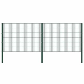 Panel de valla con postes de hierro 349x120 cm verde