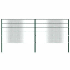 Panel de valla con postes de hierro 349x120 cm verde