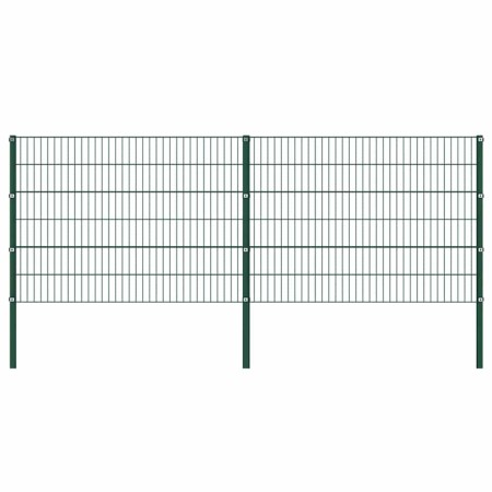 Panel de valla con postes de hierro 349x120 cm verde