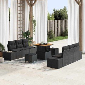Conjunto de sofá de jardín 9 pcs Negro 80 x 80 x 71 cm