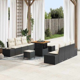 Conjunto de sofá de jardín 9 pcs Negro y crema 80 x 80 x 71 cm