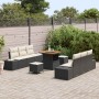 Conjunto de sofá de jardín 9 pcs Negro y crema 80 x 80 x 71 cm