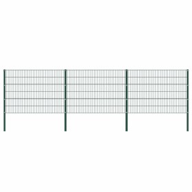 Panel de valla con postes de hierro 522x120 cm verde