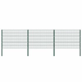 Panel de valla con postes de hierro 522x120 cm verde