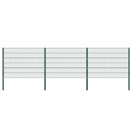 Panel de valla con postes de hierro 522x120 cm verde