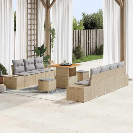 Conjunto de sofá de jardín con cojín 10 pcs Beige y Gris Claro