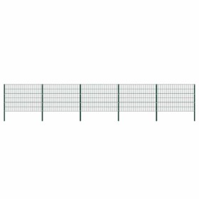 Panel de valla con postes de hierro 867x120 cm verde