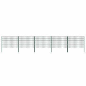 Panel de valla con postes de hierro 867x120 cm verde