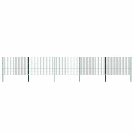 Panel de valla con postes de hierro 867x120 cm verde