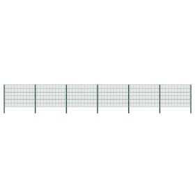 Panel de valla con postes de hierro 1040x120 cm verde Panel de valla con postes de hierro 1040x120 cm verde