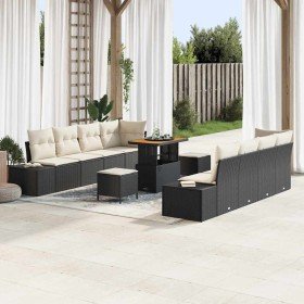 Conjunto de sofá de jardín 11 pcs Negro y crema 90 x 55 x 71 cm