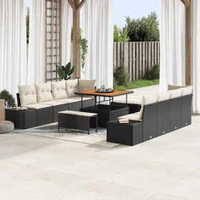Conjunto de sofá de jardín con cojín 11 pcs Negro y crema