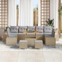Conjunto de sofá de jardín con cojín 10 pcs Beige y Gris Claro