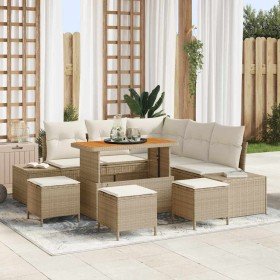 Conjunto de sofá de jardín 9 pcs Beige Poliratán