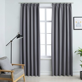 Cortinas opacas con ganchos 2 unidades gris 140x175 cm