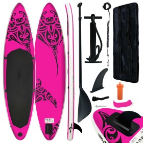 Juego de tabla de paddle surf hinchable rosa 320x76x15 cm