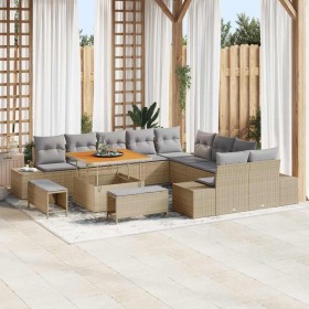 Conjunto de sofá de jardín con cojín 13 pcs Beige y Gris Claro