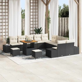 Conjunto de sofá de jardín 13 pcs Negro y crema 80 x 80 x 71 cm