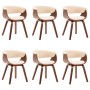 Sillas de comedor 6 uds madera curvada y cuero sintético crema