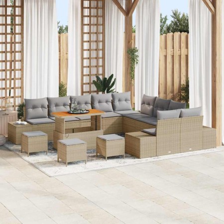 Conjunto de sofá de jardín con cojín 13 pcs Beige y Gris Claro