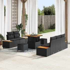 Conjunto de sofá de jardín con cojín con almohada 8 pcs Negro en Sofás de exterior | Comprar online en Foro24