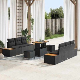Conjunto de sofá de jardín 9 pcs Negro 90 x 55 x 71 cm