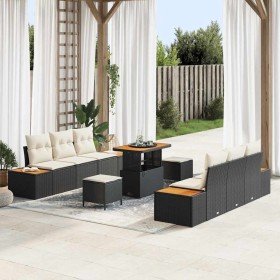 Conjunto de sofá de jardín 9 pcs Negro y crema 90 x 55 x 71 cm
