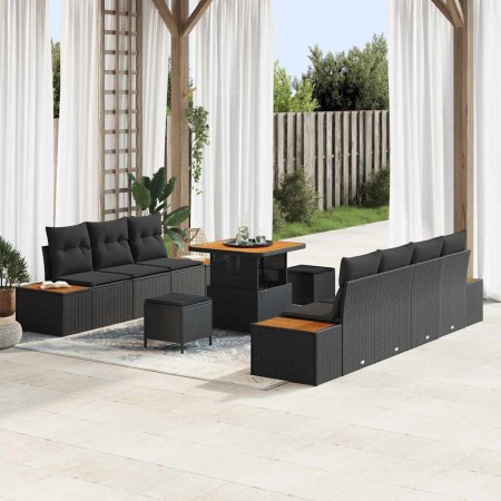 Conjunto de sofá de jardín 10 pcs Negro 80 x 80 x 71 cm