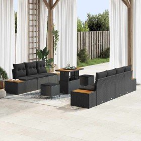 Conjunto de sofá de jardín 10 pcs Negro 90 x 55 x 71 cm