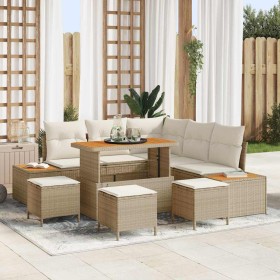 Conjunto de sofá de jardín con cojín 9 pcs Beige Poliratán