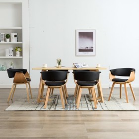 Sillas de comedor 6 unidades madera y cuero sintético negro