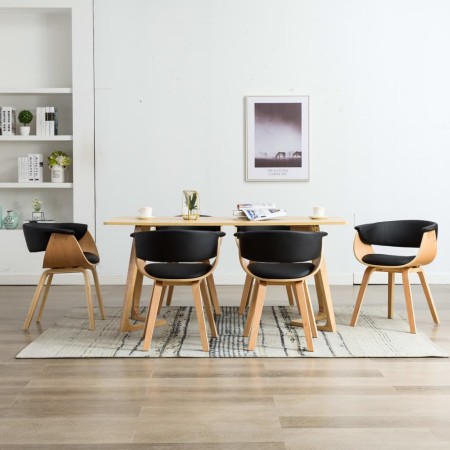 Sillas de comedor 6 unidades madera y cuero sintético negro
