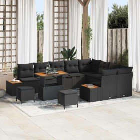 Conjunto de sofá de jardín con cojín 12 pcs Negro Poliratán Conjunto de sofá de jardín con cojín 12 pcs Negro Poliratán