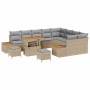 Conjunto de sofá de jardín con cojín 12 pcs Beige Poliratán