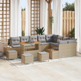 Conjunto de sofá de jardín con cojín 13 pcs Beige Poliratán