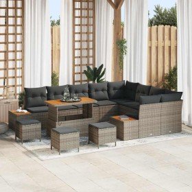 Conjunto de sofá de jardín con cojín 13 pcs Gris Poliratán