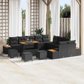 Conjunto de sofá de jardín con cojín 14 pcs Negro Poliratán Conjunto de sofá de jardín con cojín 14 pcs Negro Poliratán