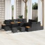 Conjunto de sofá de jardín con cojín 14 pcs Negro Poliratán