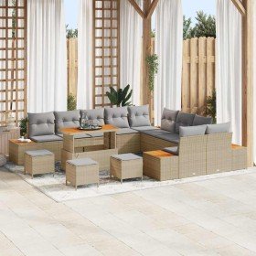 Conjunto de sofá de jardín con cojín 14 pcs Beige Poliratán Conjunto de sofá de jardín con cojín 14 pcs Beige Poliratán