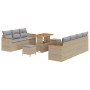 Conjunto de sofá de jardín con cojín 10 pcs Beige Poliratán