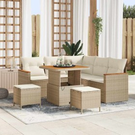 Conjunto de sofá de jardín con cojín 8 pcs Beige Poliratán
