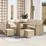 Conjunto de sofá de jardín con cojín 8 pcs Beige Poliratán